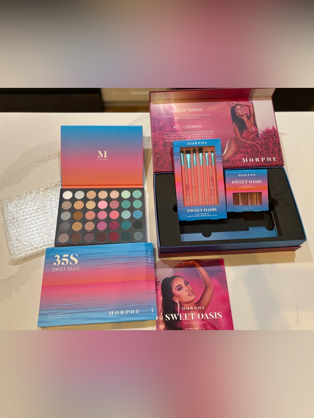 MORPHE SWEET OASIS COLLECTION 35 SHADE PALETTE, BRUSH SET, LIP GLOSS TRIO SET
